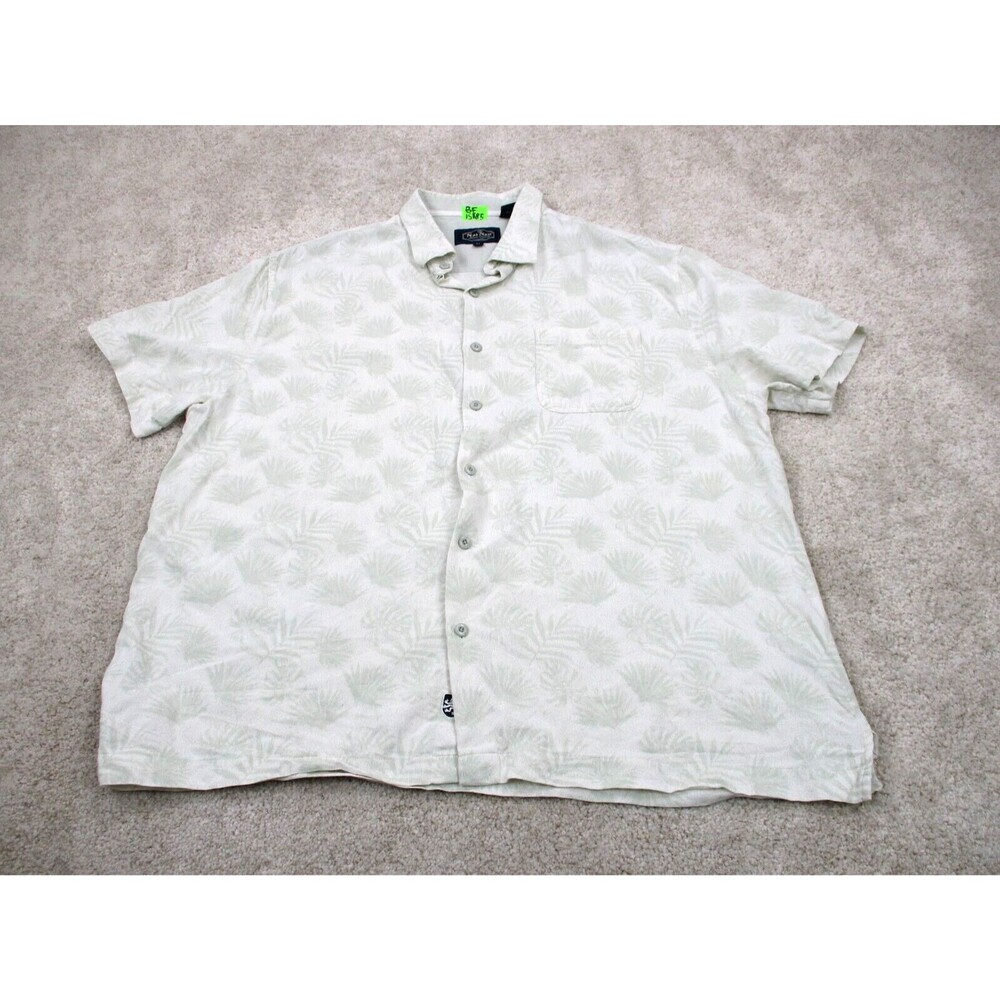 Nat Nast Shirt Men Large White Green Floral Silk Luxury Originals Button Up